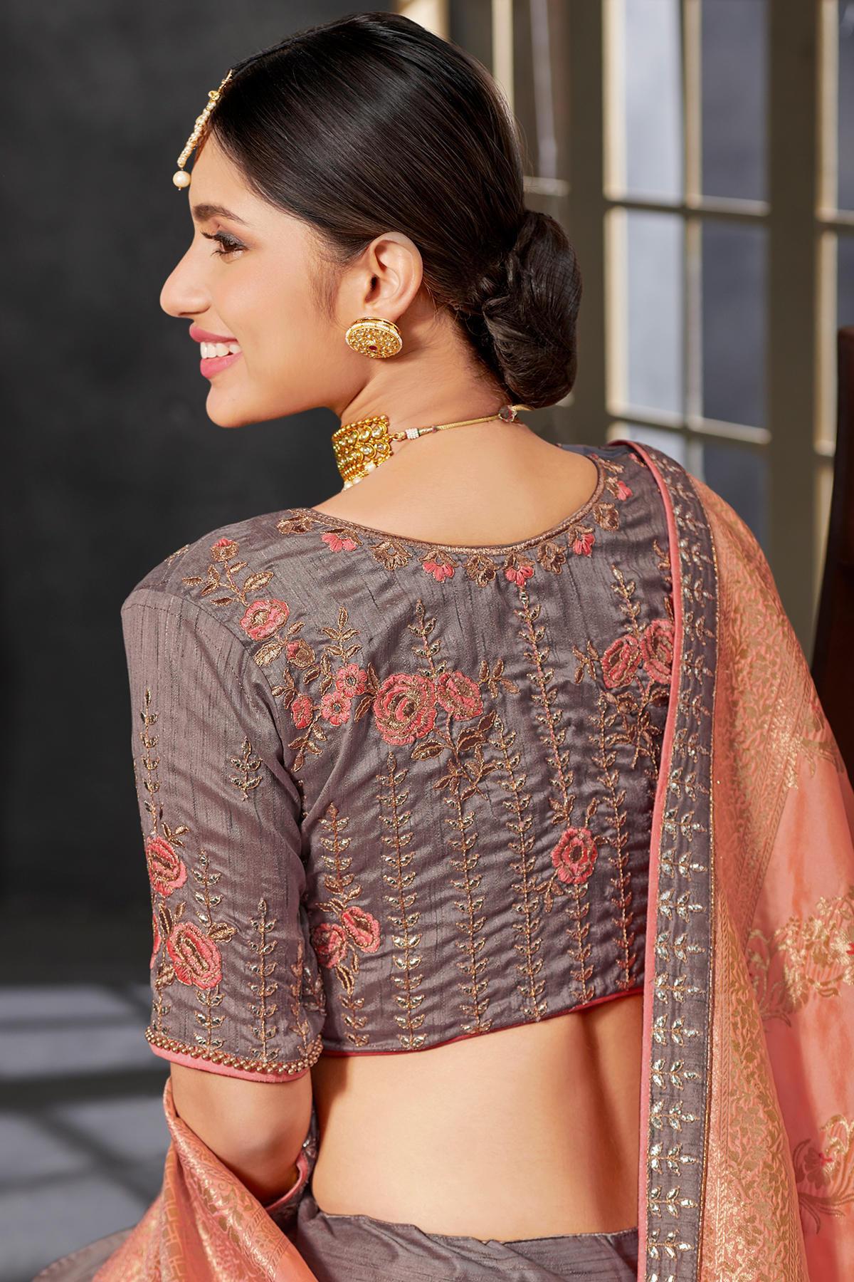 Mauve Grey Party Wear Silk Lehenga Choli
