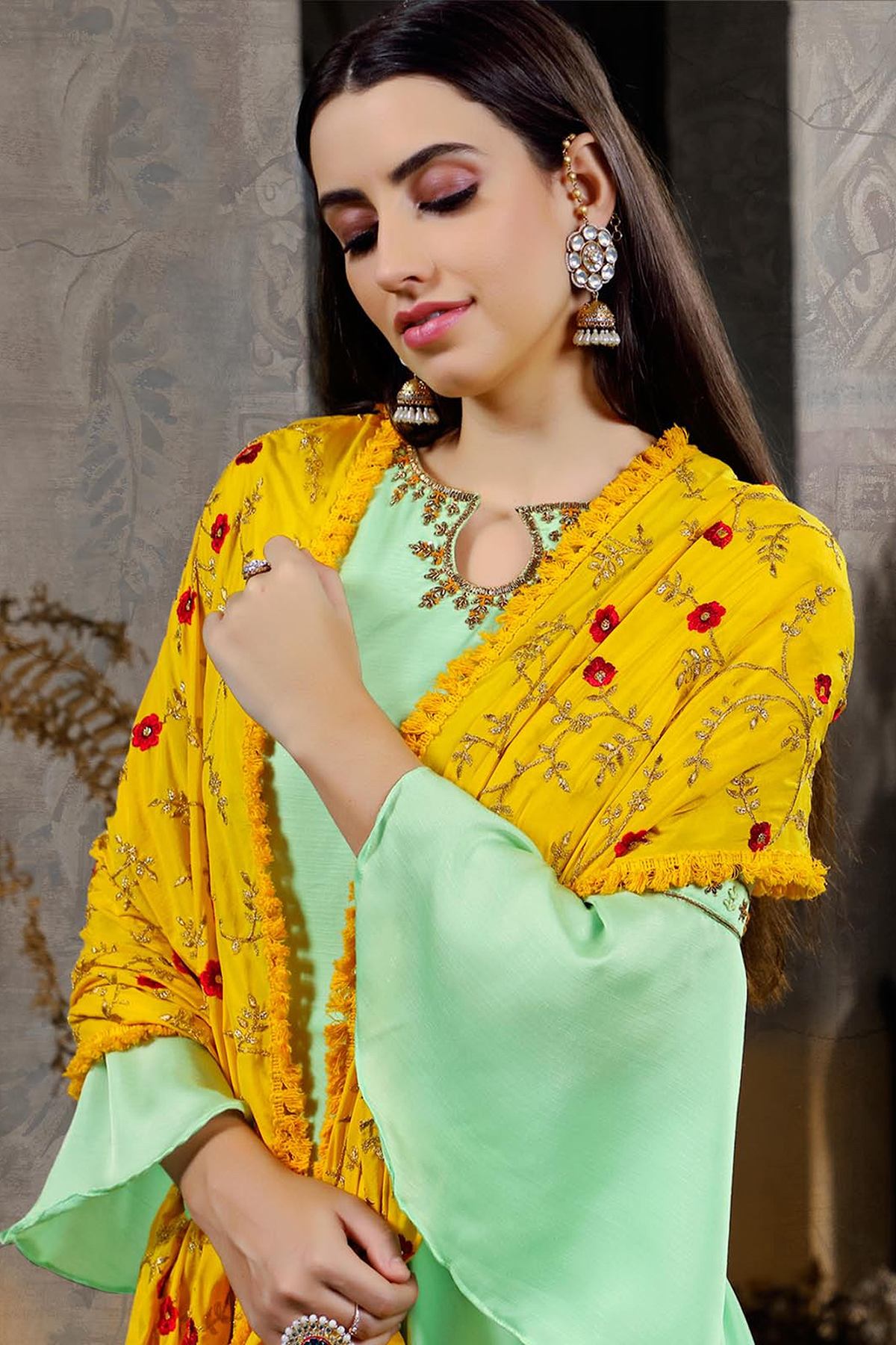 Mint Green Cotton Designer Gown