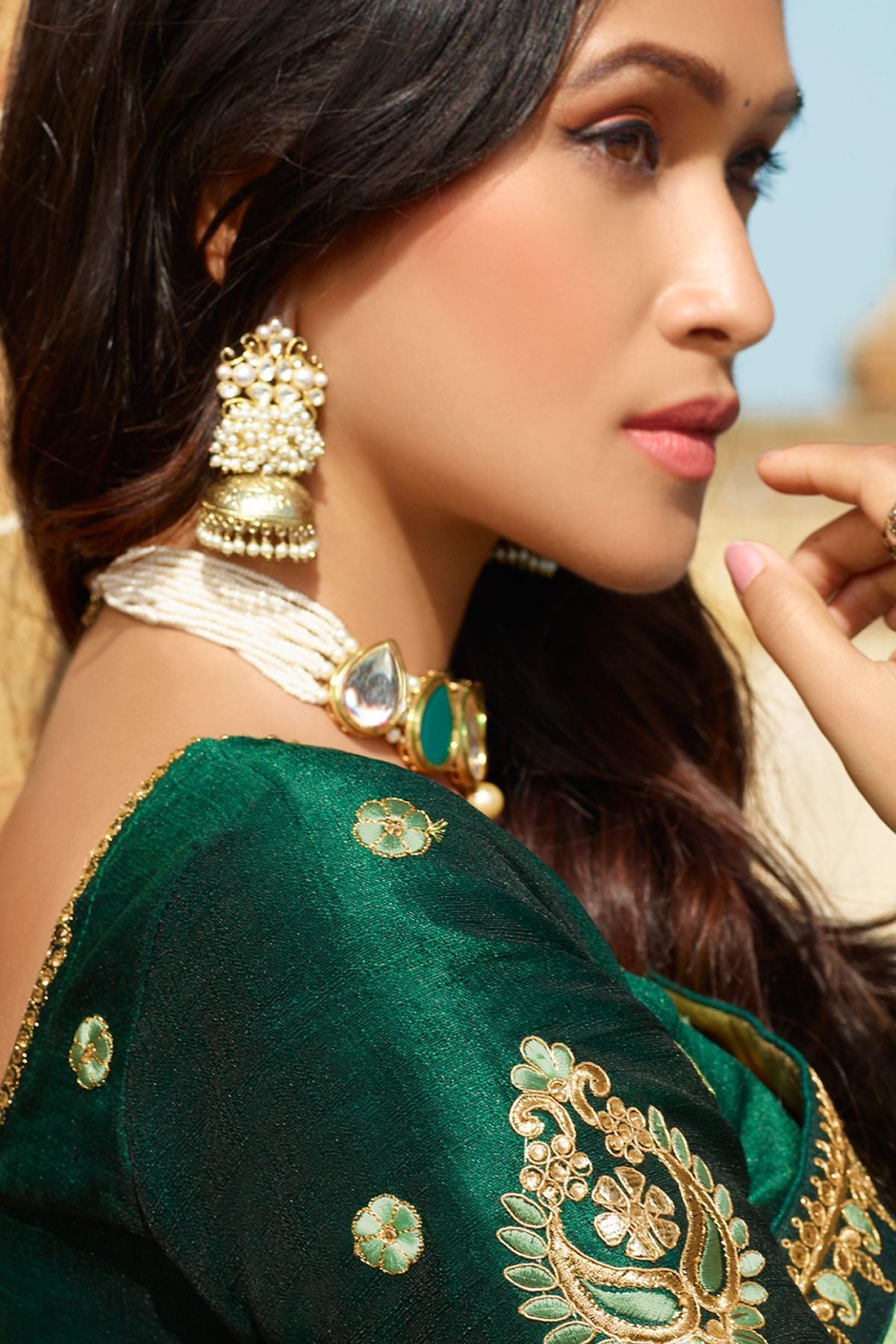Minty and Pine Green Dola Silk Sari
