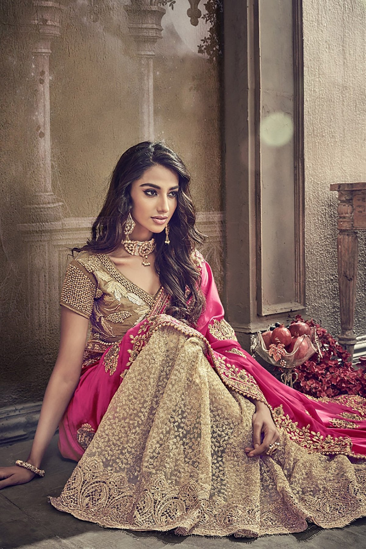 Rani Pink Designer Party Wear Silk Saree