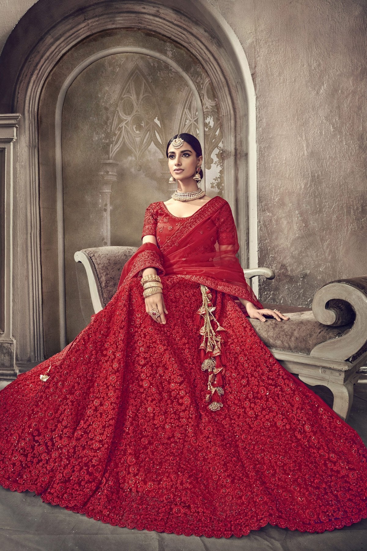 Red color designer wear Lehenga set