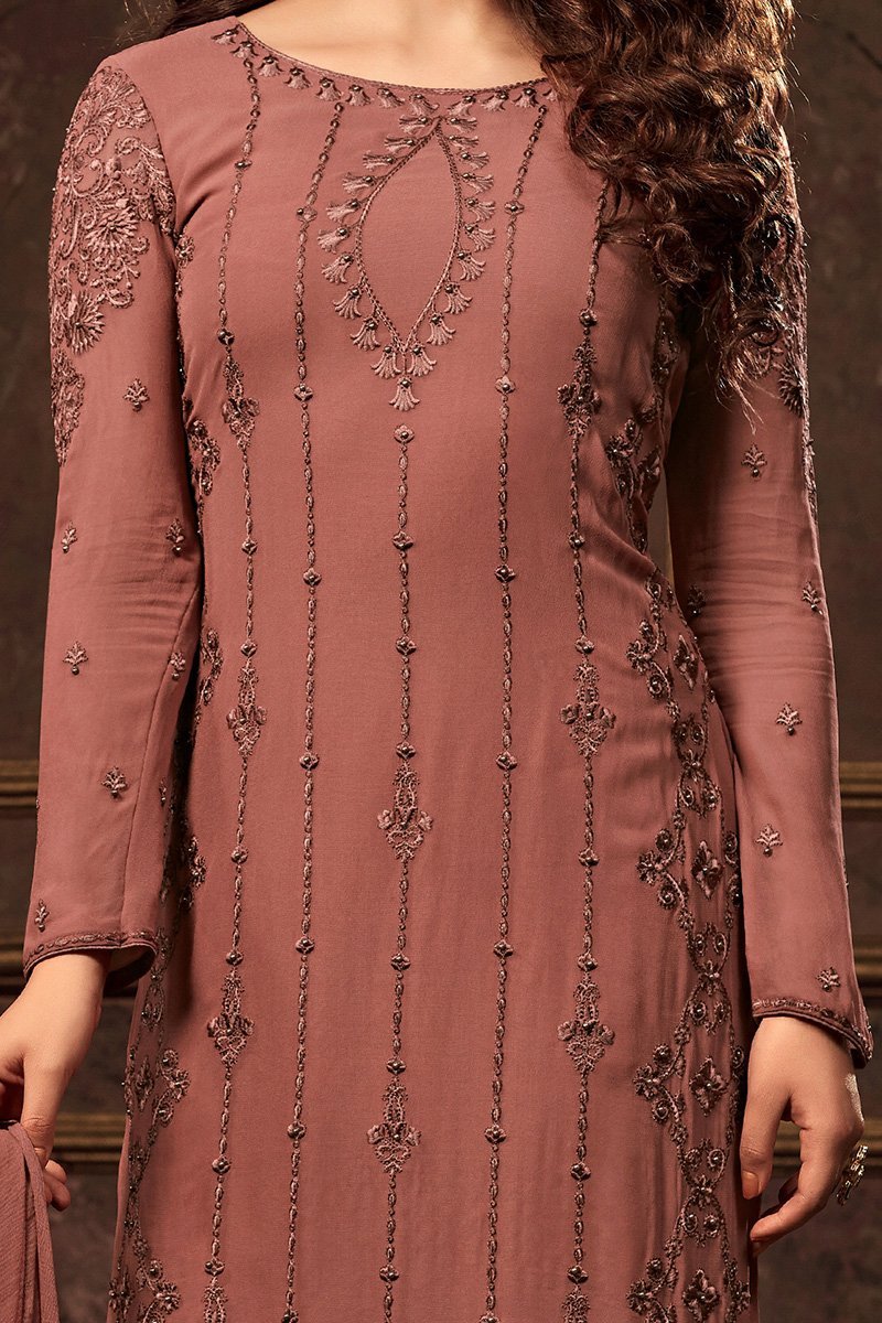 Blush-Brown Georgette suit with rich artwork