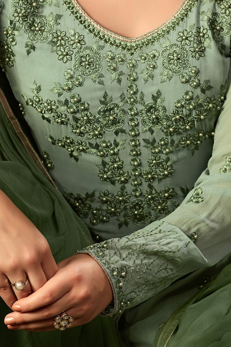 Pistacchio-Green Georgette suit