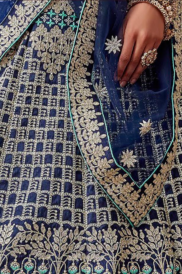 Navy Blue Apple Silk Party wear Lehenga Set
