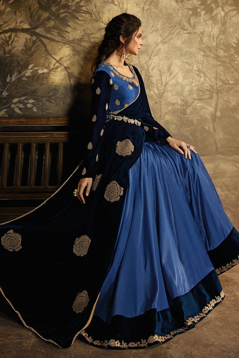 Blue Party Wear Anarkali Style Suit