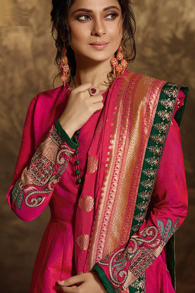 Rani and Green Party Wear Anarkali Style Suit