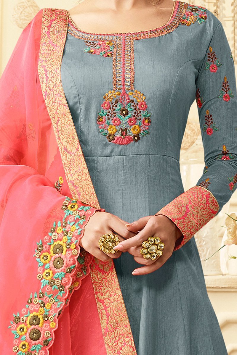 Silver Charm Pure Silk Anarkali Suit
