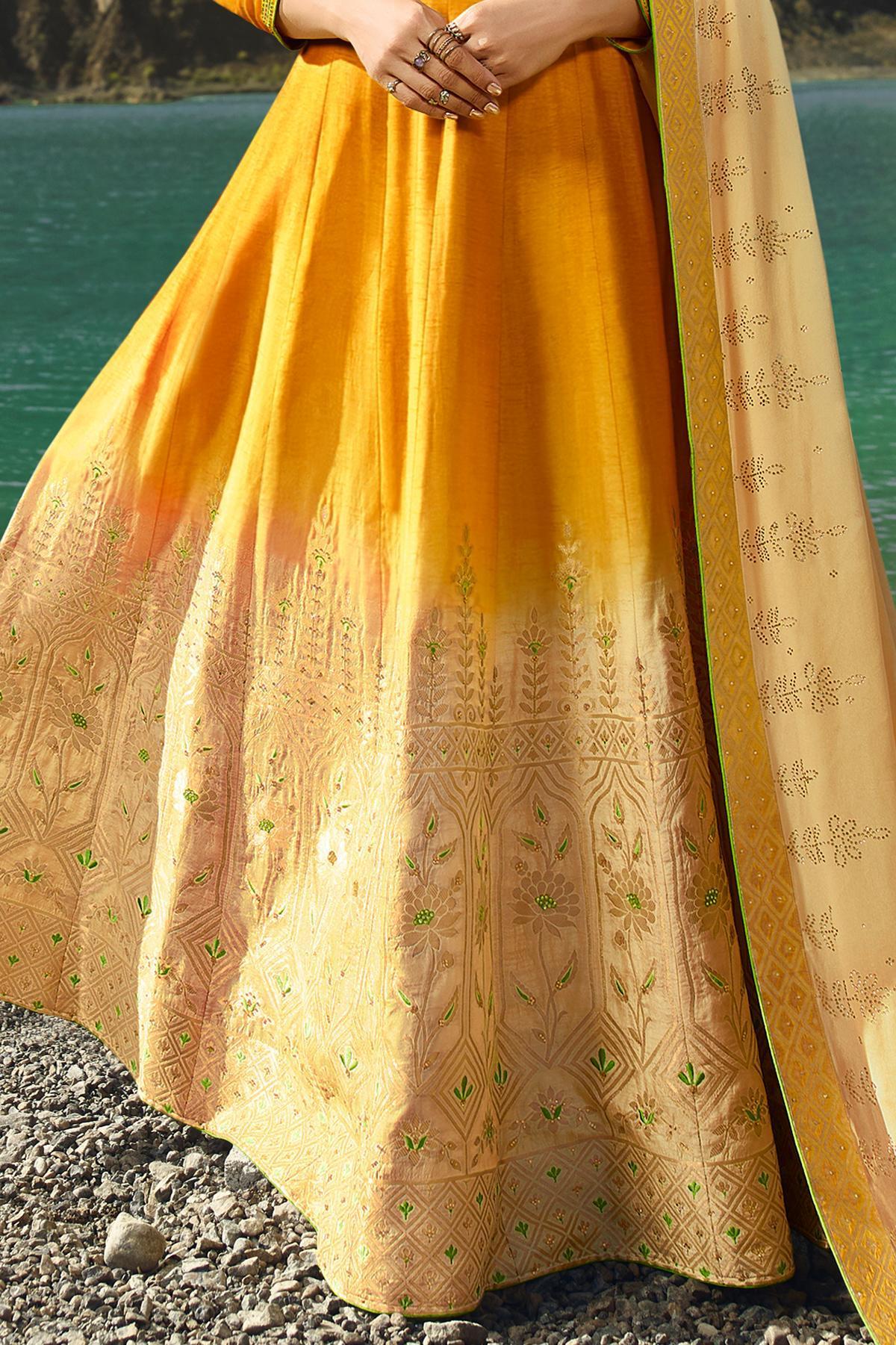 Mustard and Beige Designer Anarkali Suit
