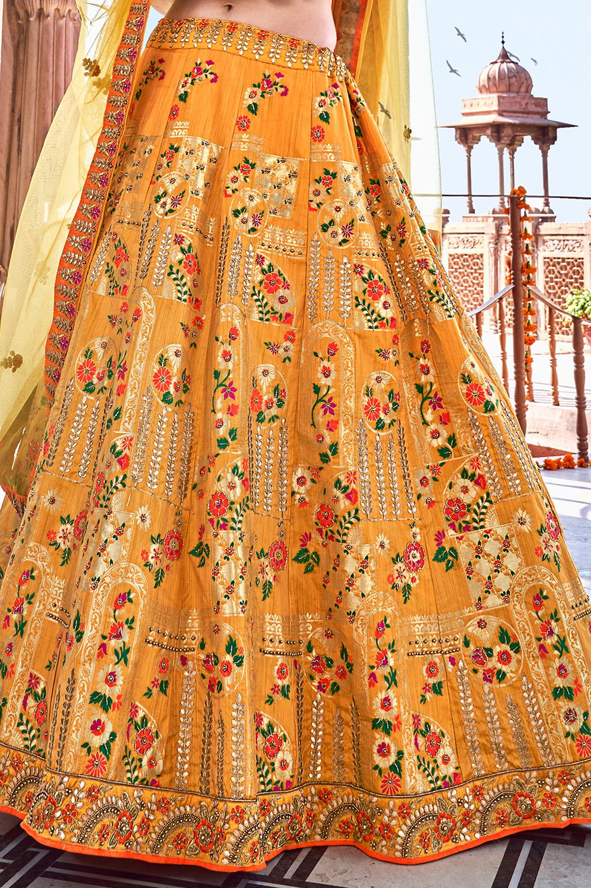 Mustard and Orange Wedding Lehenga Choli Set