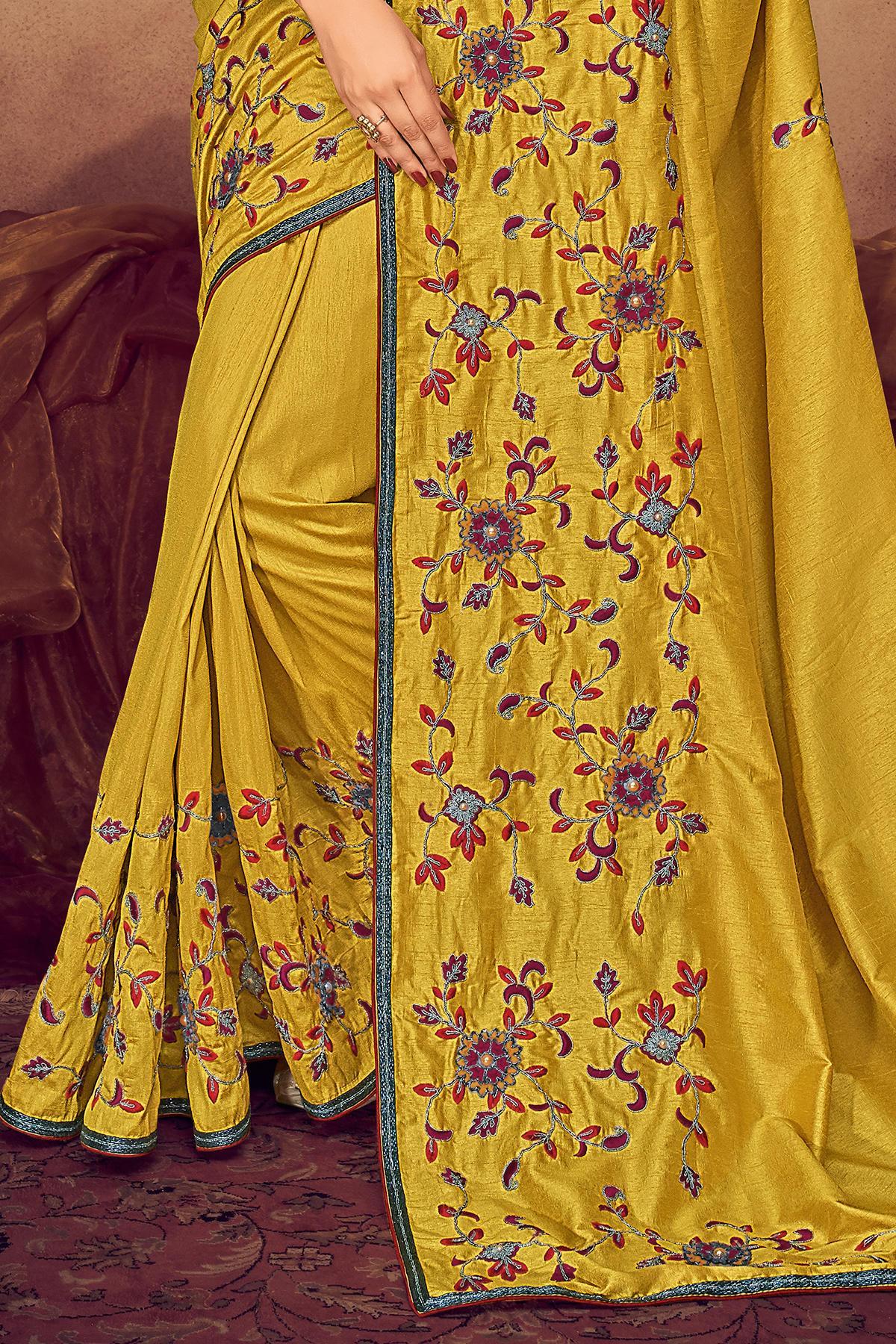 Mustard Designer Fancy Fabric Saree