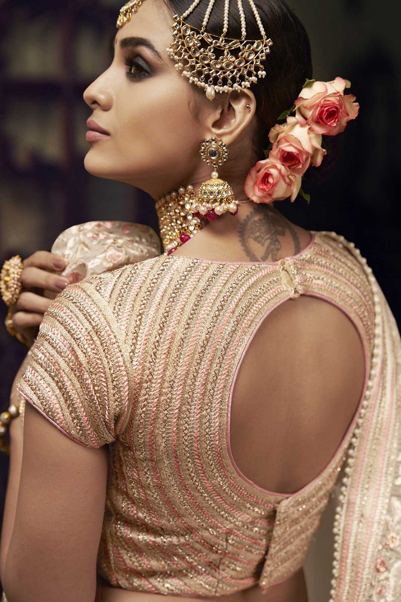 Beige Organza Party Wear Lehenga Choli