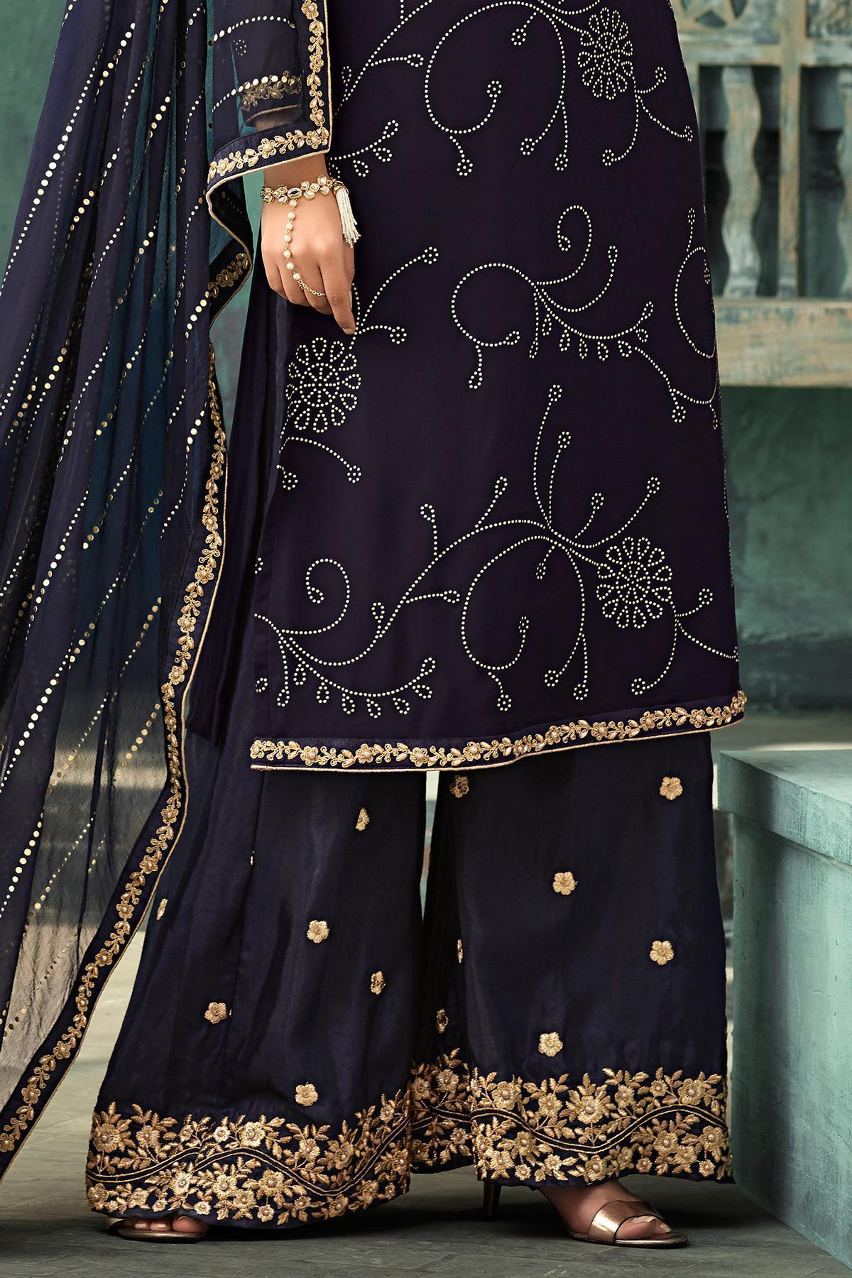 Navy Blue Georgette Palazzo Suit