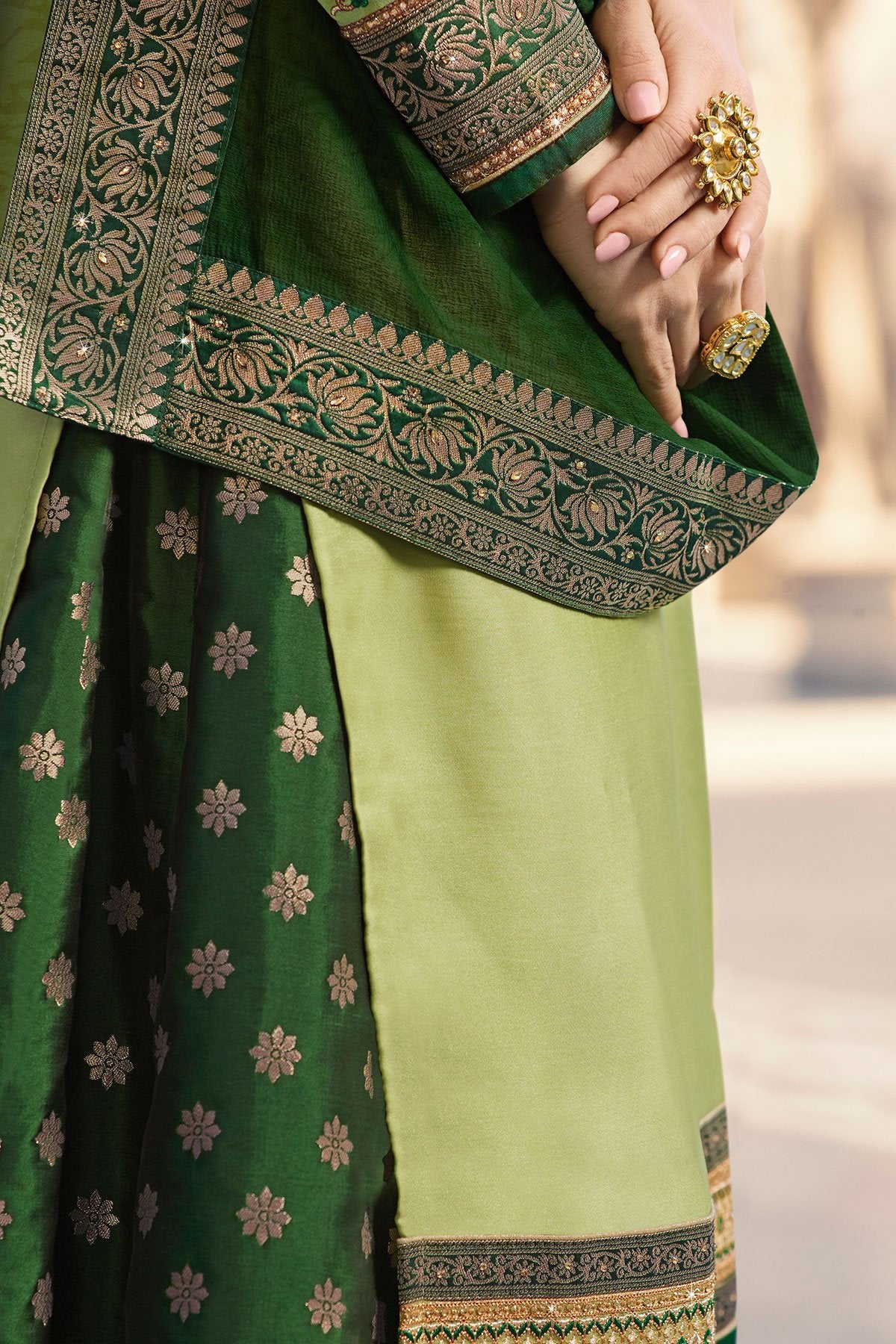 Light and Dark Green Satin Georgette Sharara suit