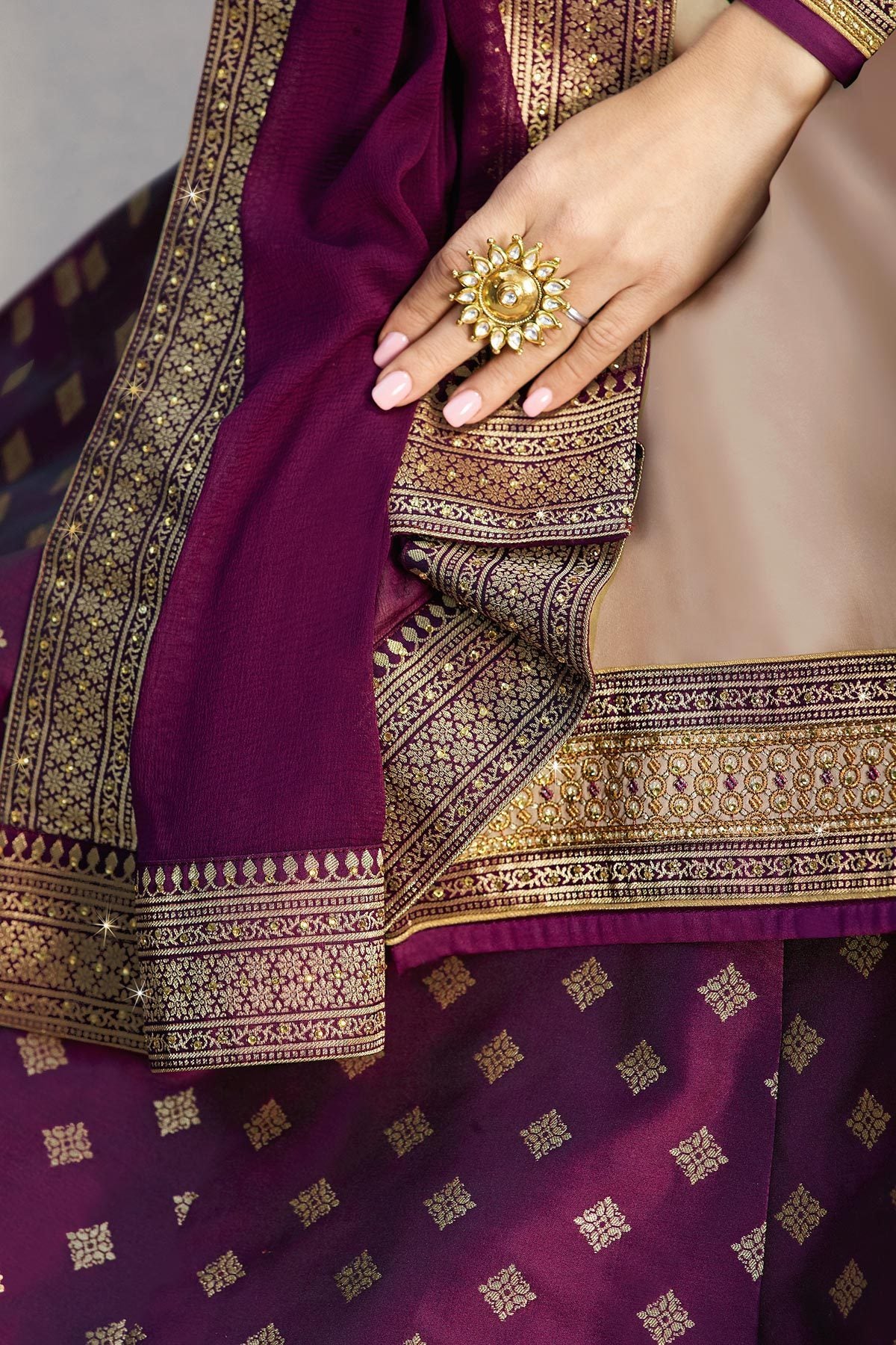 Baby Pink and Purple Satin Georgette Sharara suit