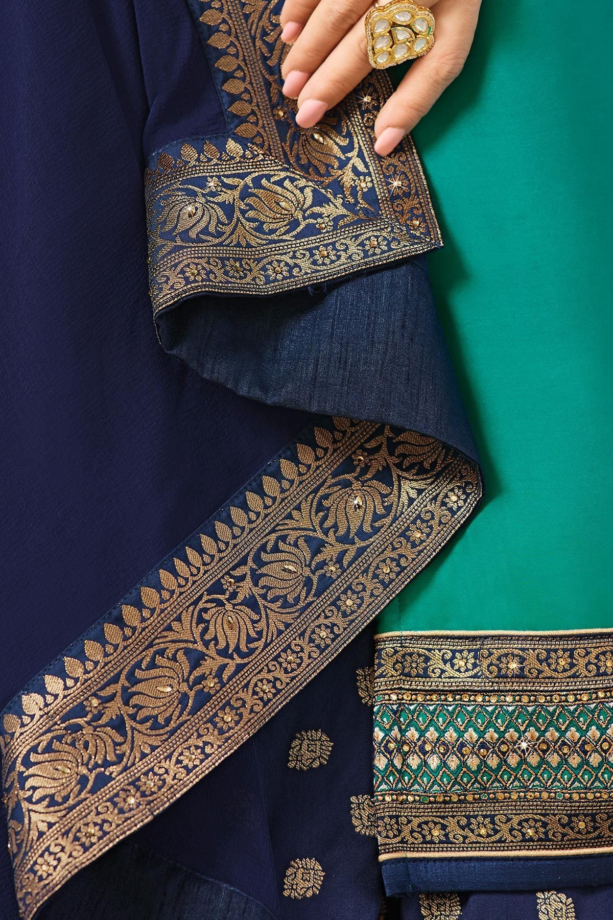 Light Blue and Dark Blue Satin Georgette Sharara suit