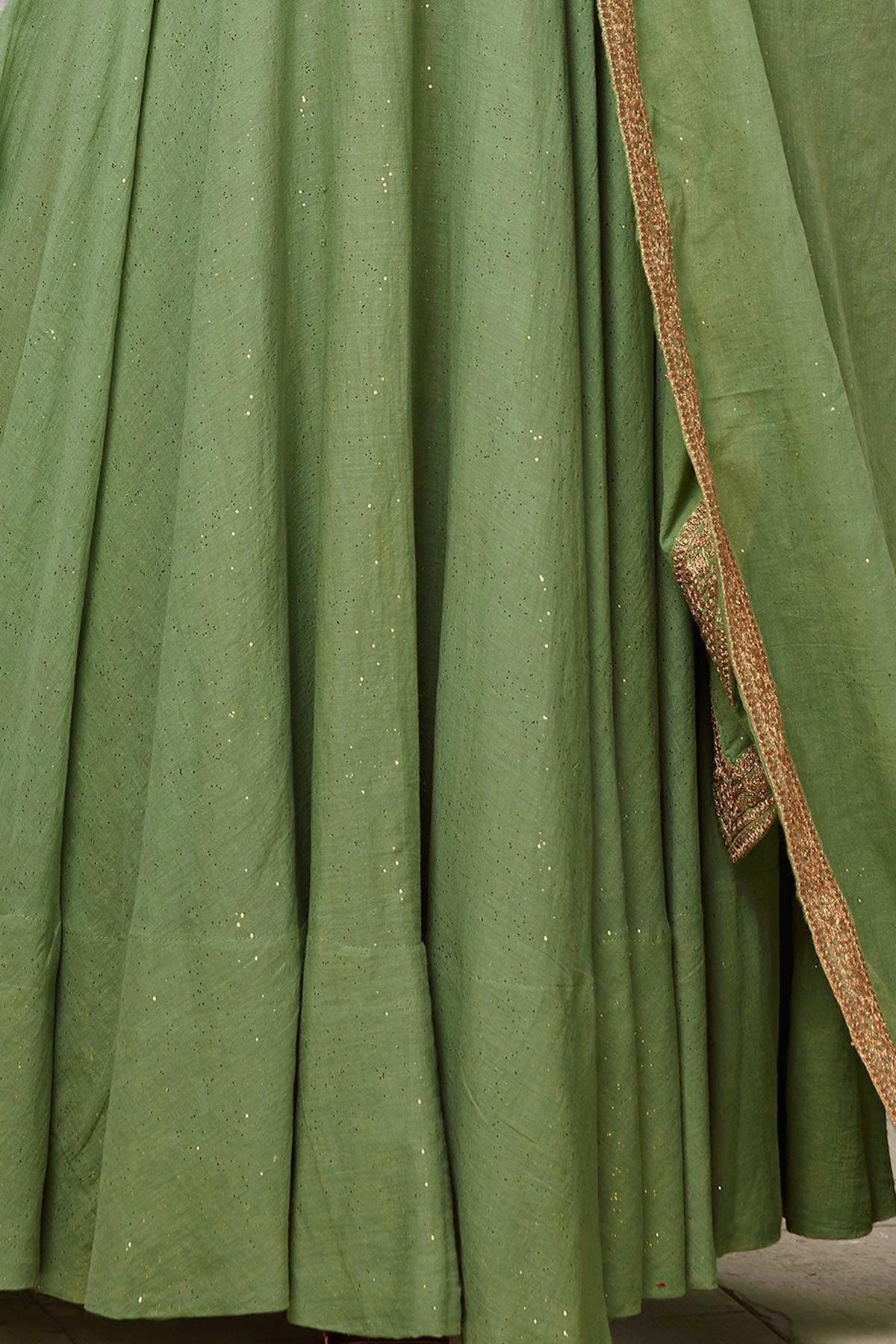 Olive Green Designer Cotton Maslin Gown