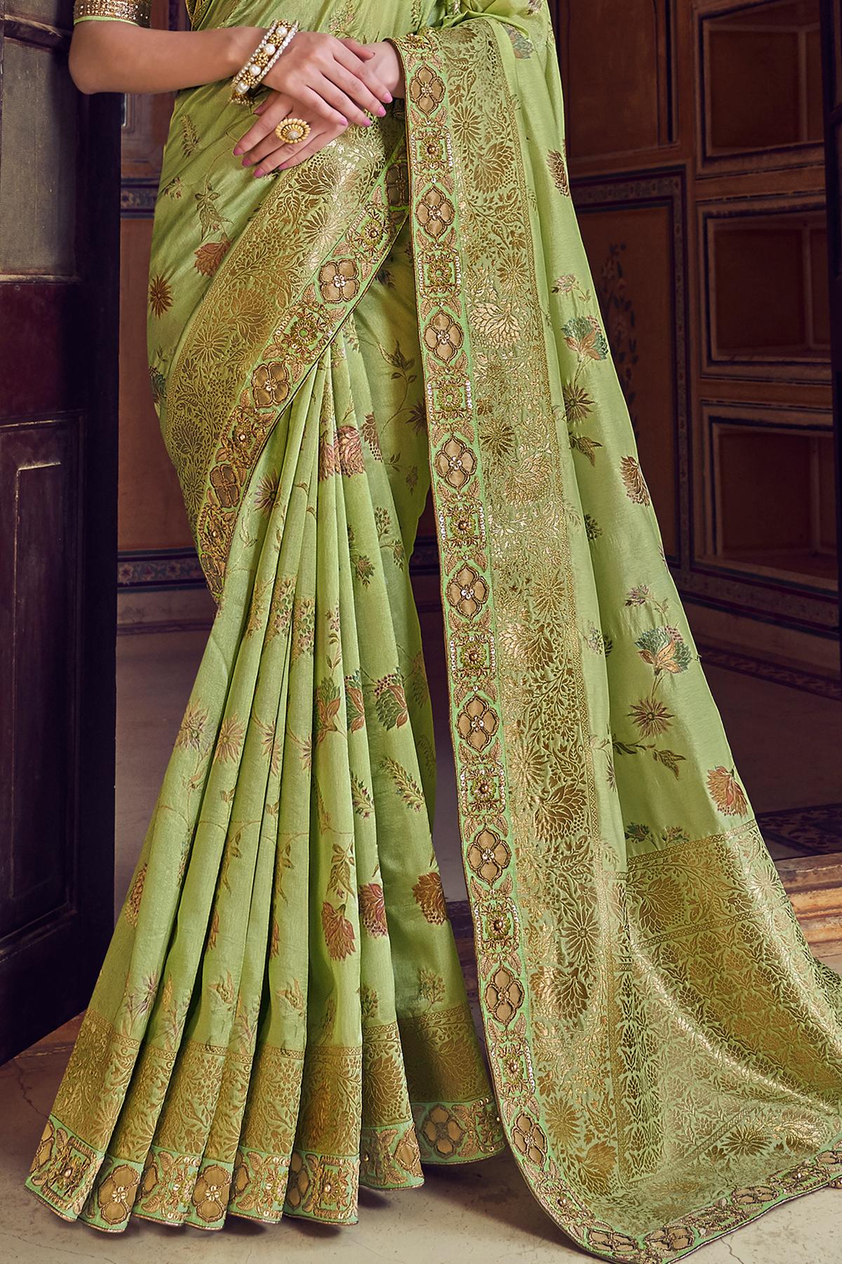 Olive Green Designer Wedding Silk Sari