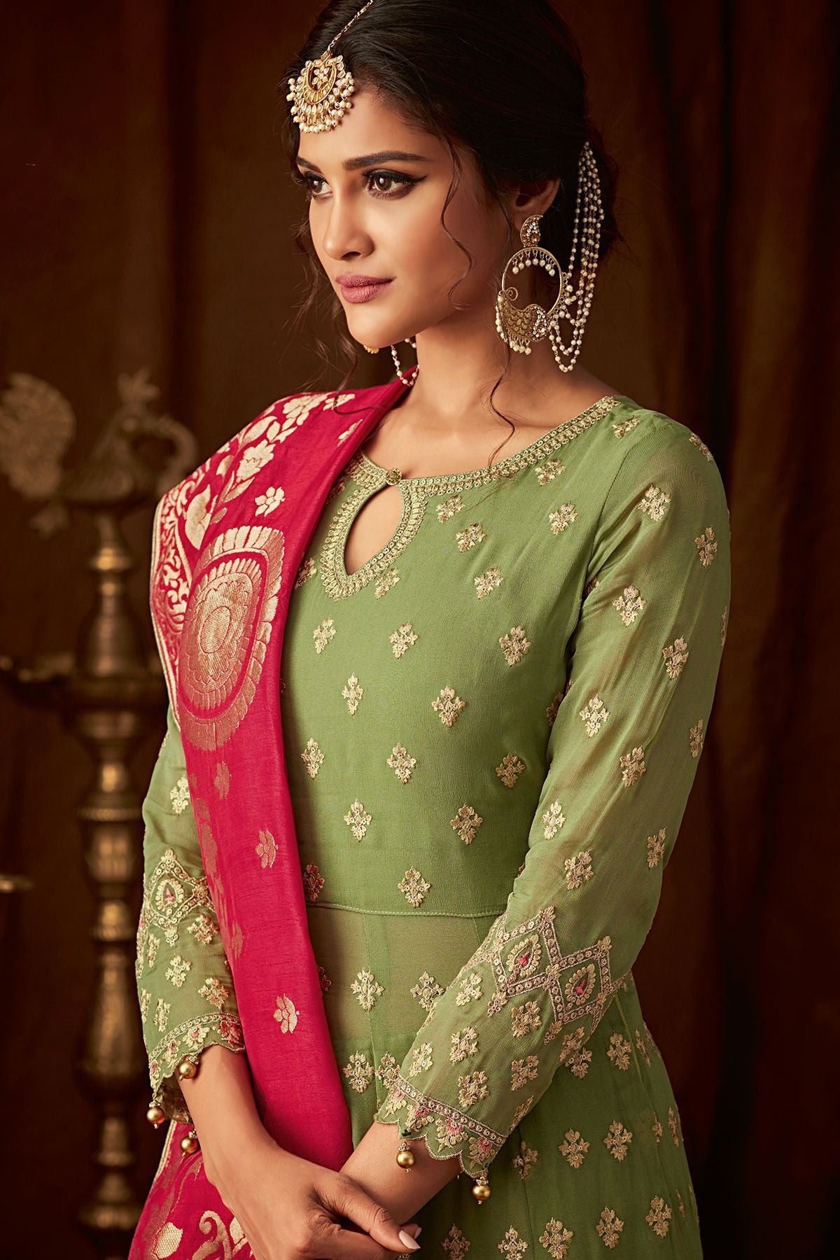 Olive Green Georgette Party Wear Suit