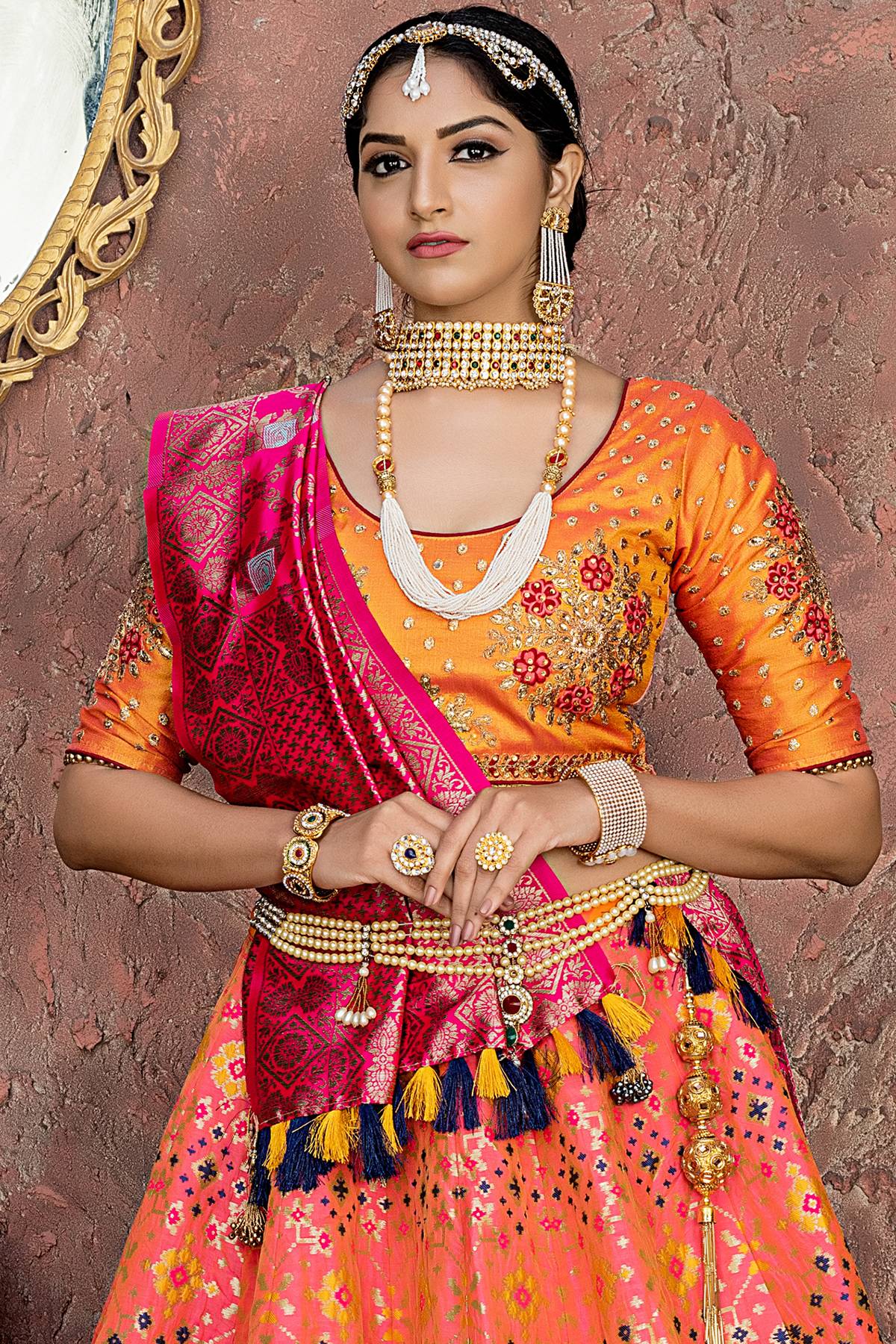 Orange Banarasi Silk Bridal Lehenga Choli
