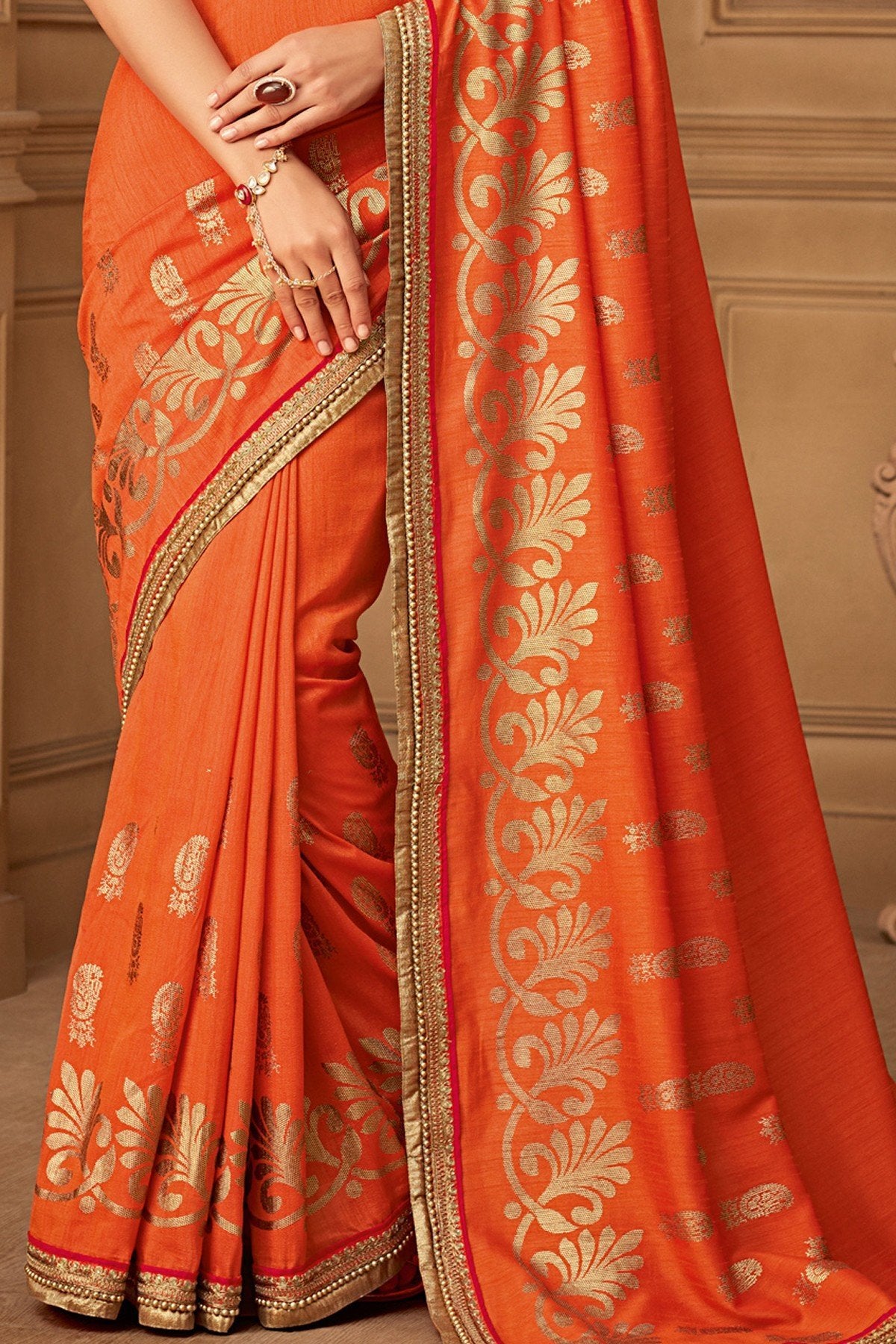 Orange Designer Party Wear Silk Sari
