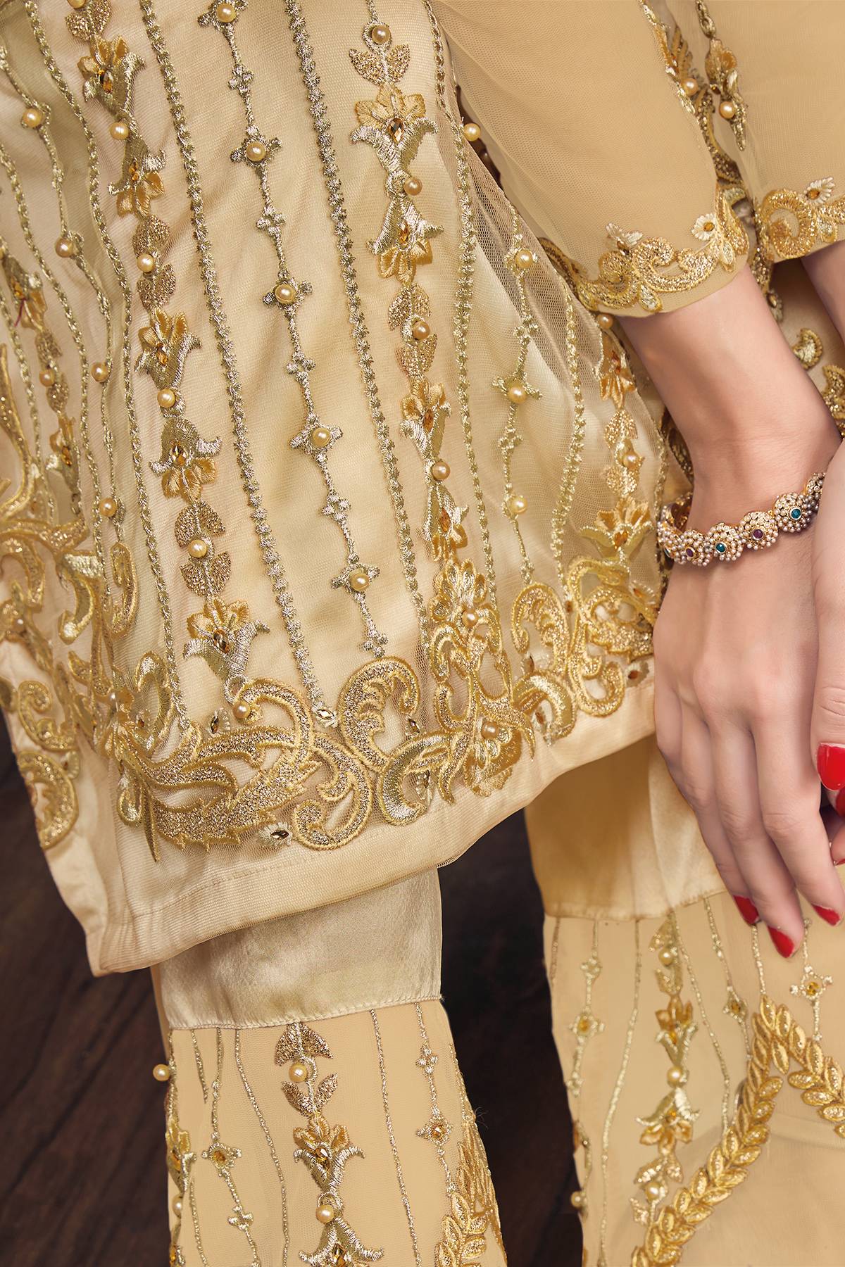 Pale Gold Designer Straight Suit