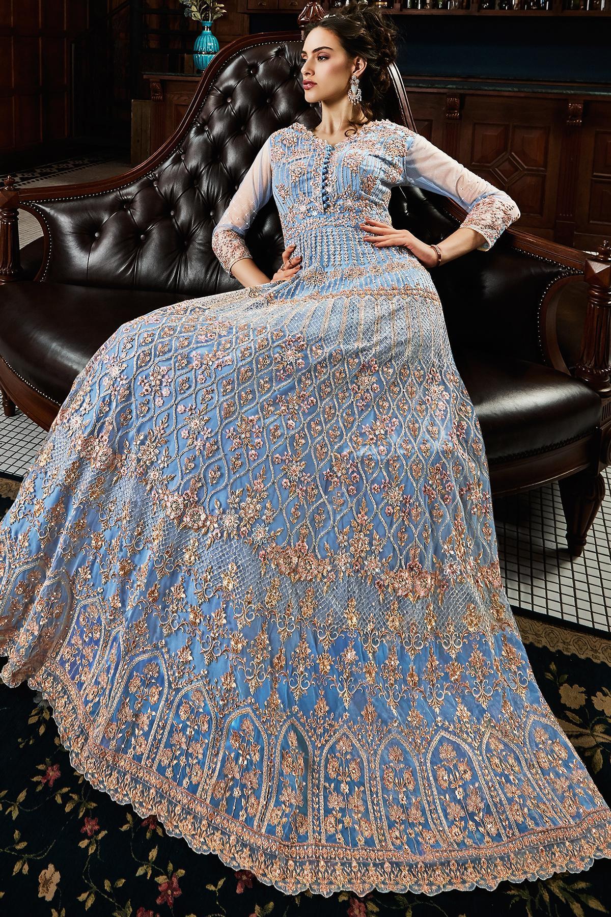 Pastel Blue Designer Anarkali Suit
