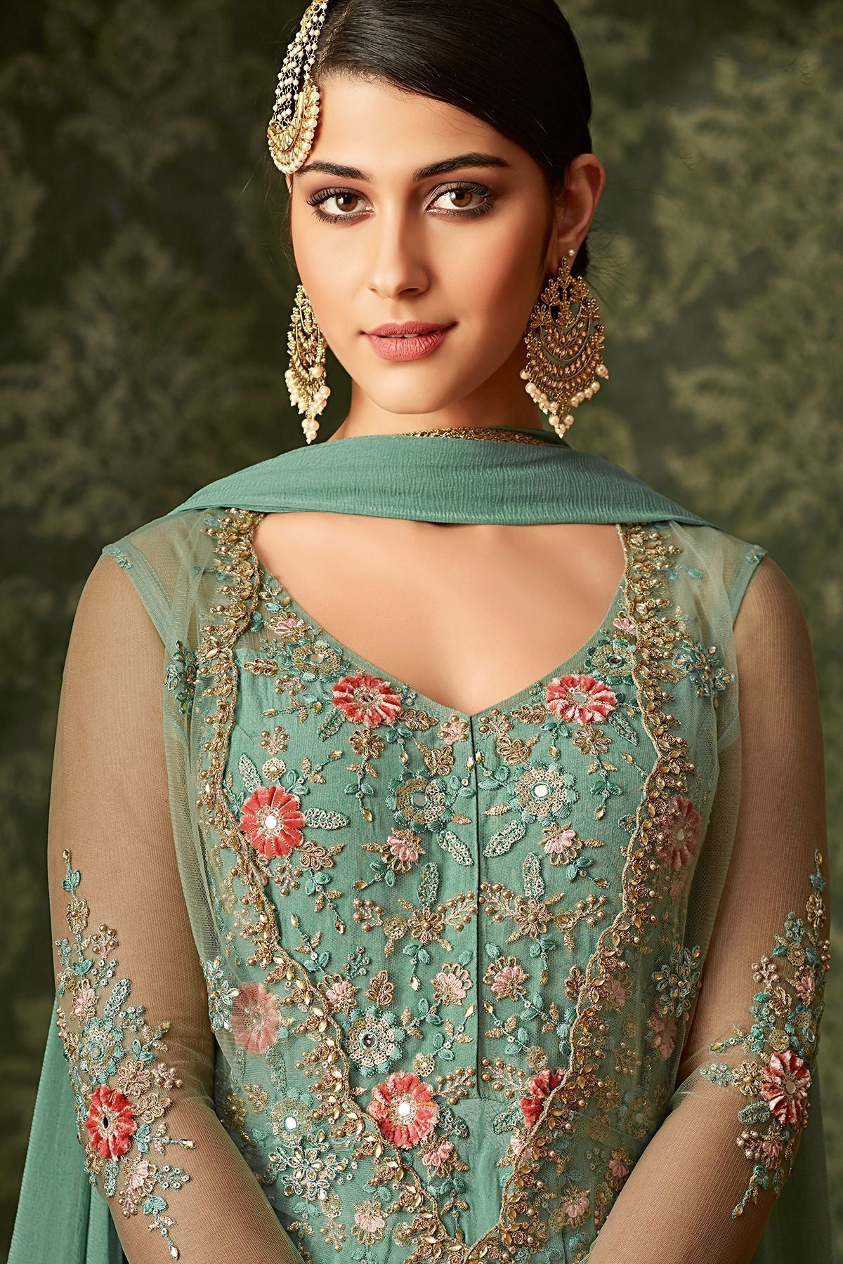 Pastel Embroidered Party Wear Anarkali Suit