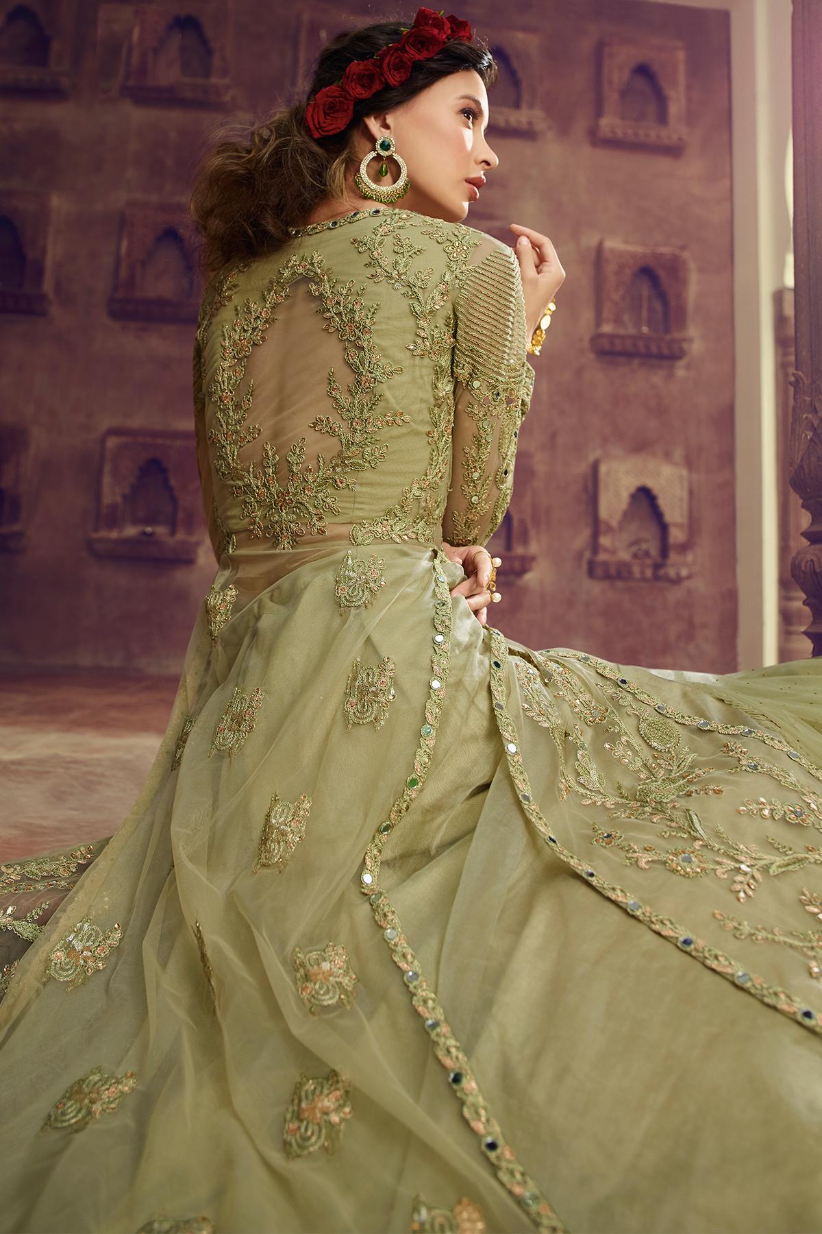 Pastel Green Butterfly Net Lehenga Suit