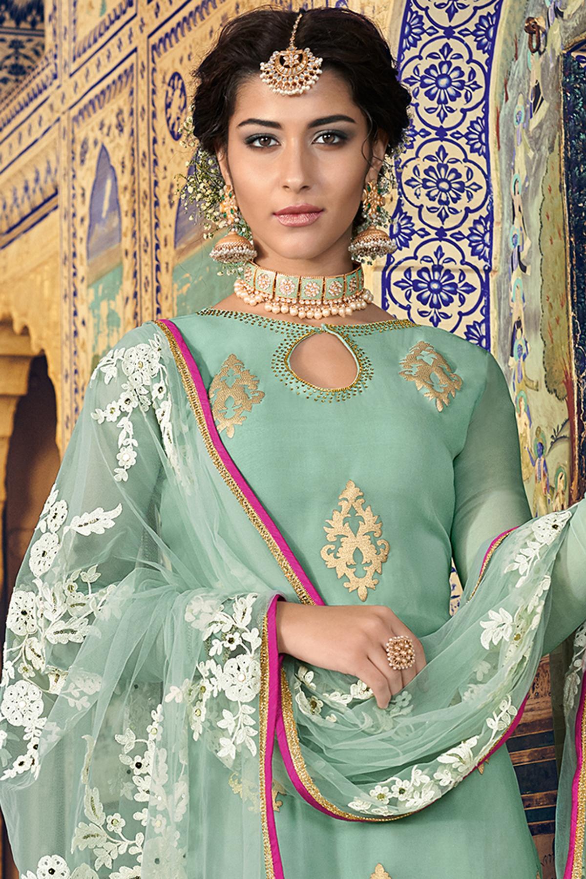 Pastel Green Designer Palazzo Suit