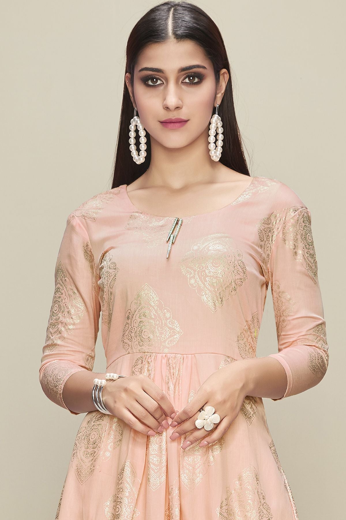 Peach Designer Cotton Kurti With Palazzo