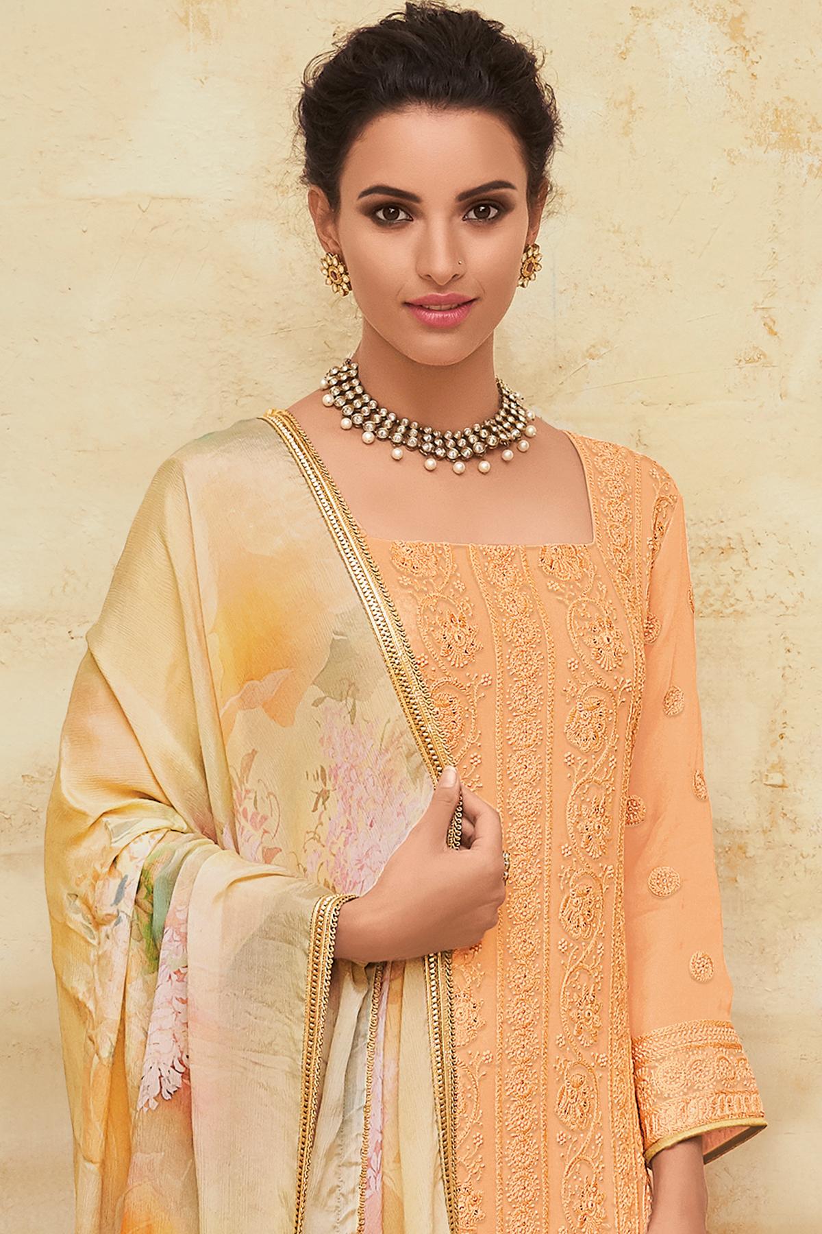 Peach Designer Georgette Palazzo Suit