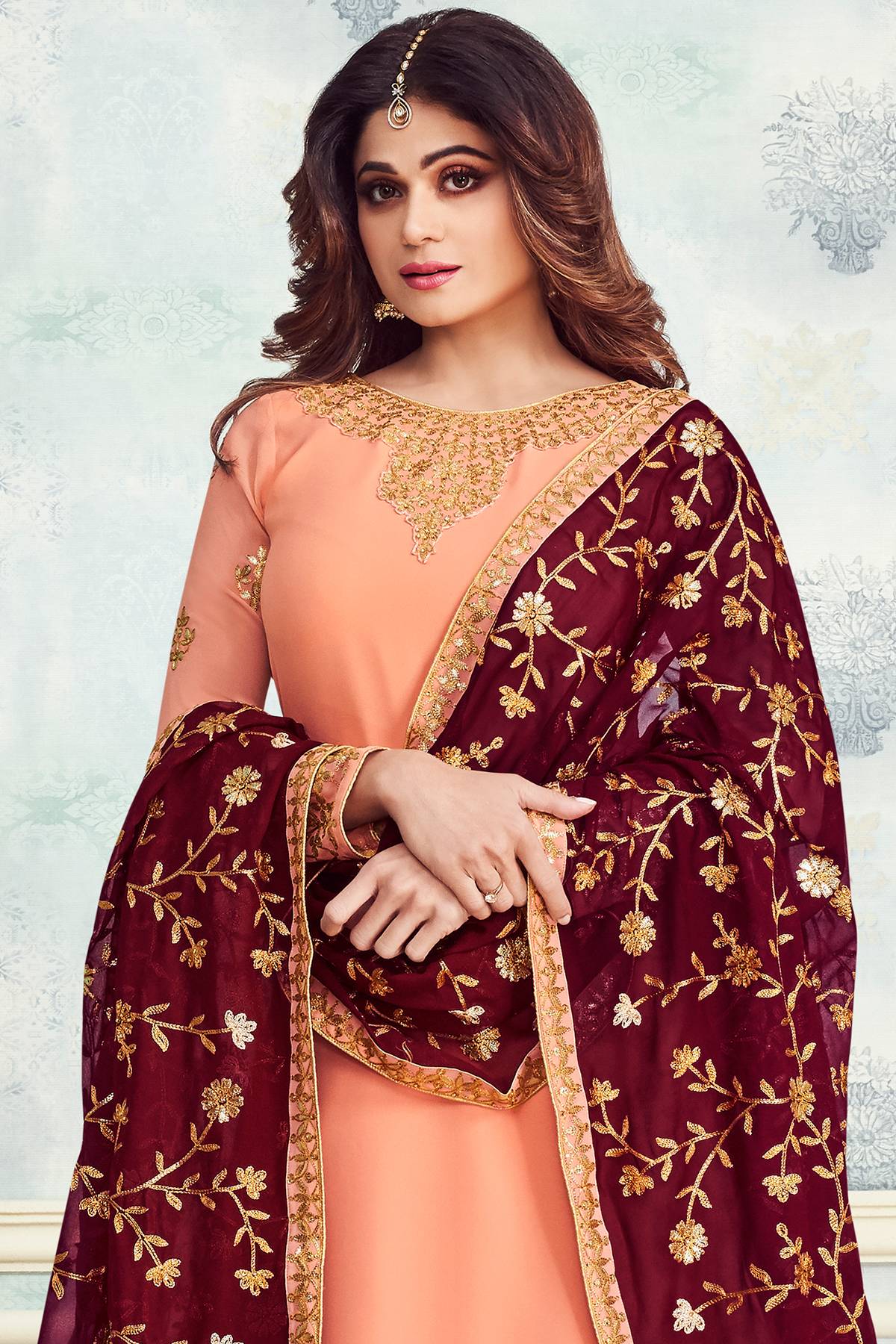 Peach Designer Party Wear Sharara Suit