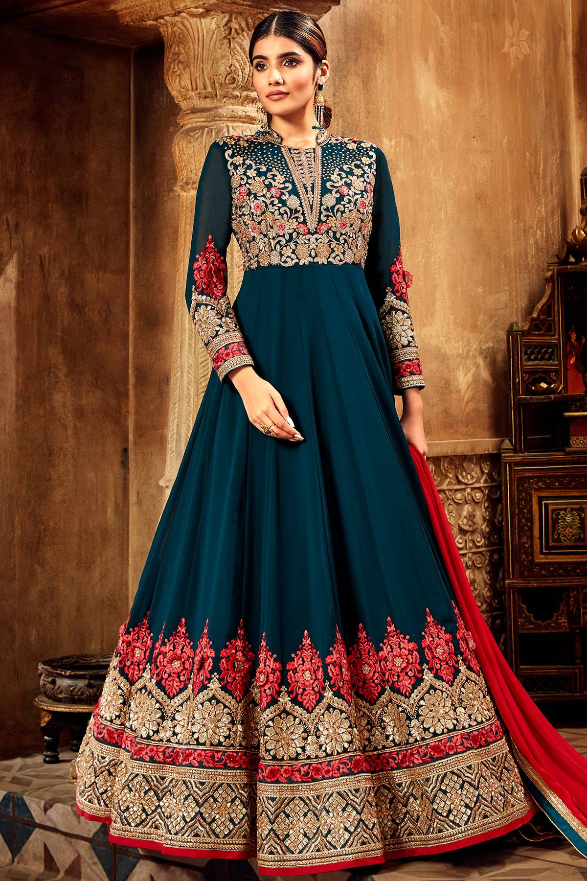 Peacock Blue Designer Anarkali Suit
