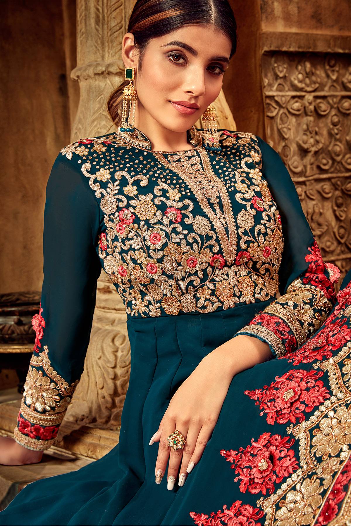 Peacock Blue Designer Anarkali Suit
