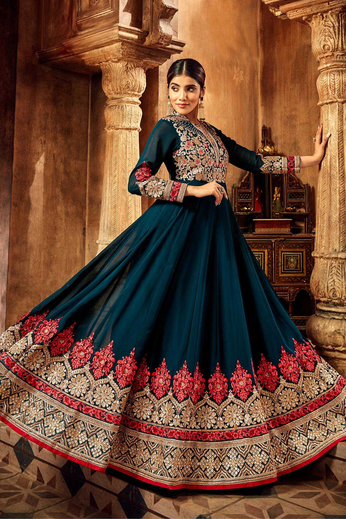 Peacock Blue Designer Anarkali Suit