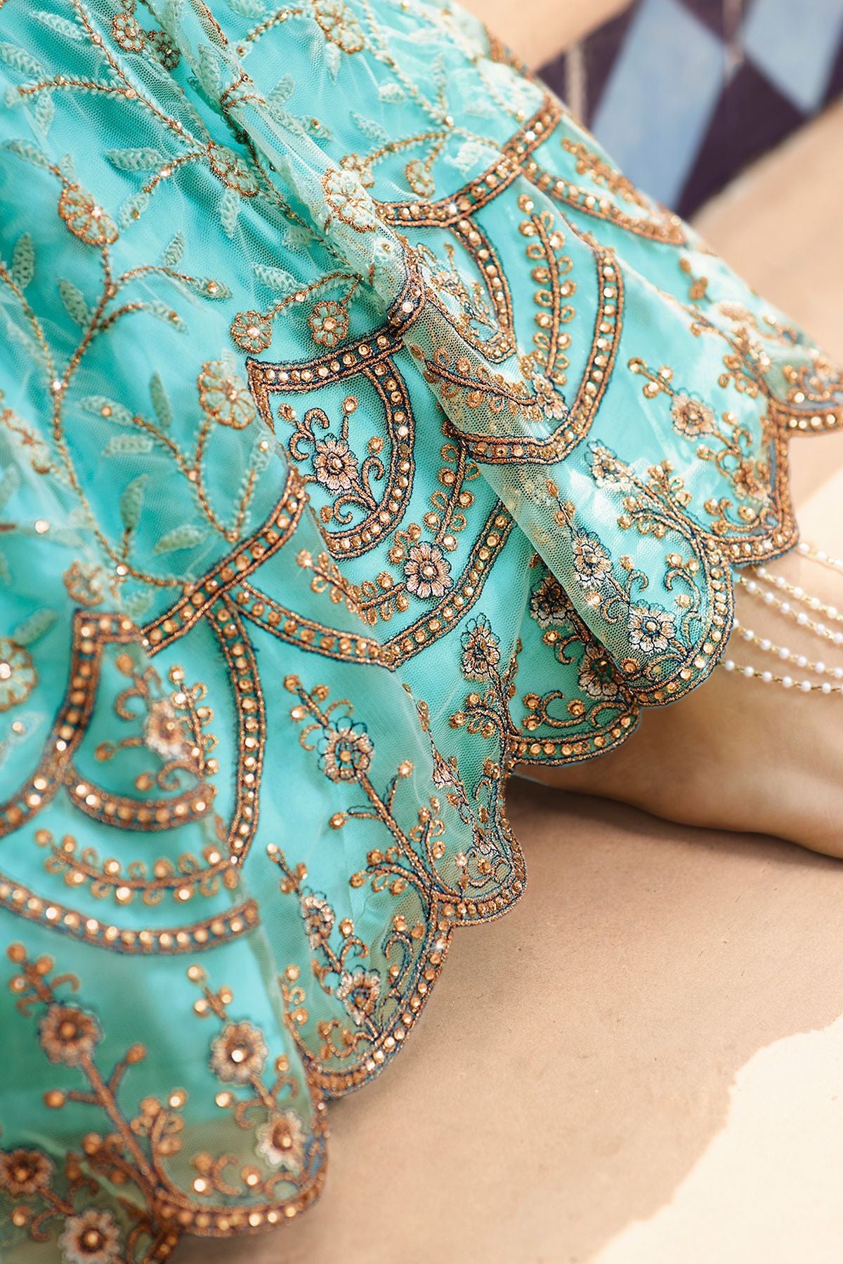 Peacock Blue Embroidered Sharara Suit