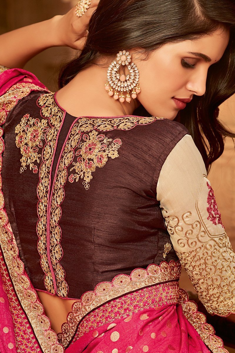 Pink and Gold Two-Toned Embroidered Designer heavy Silk Saree