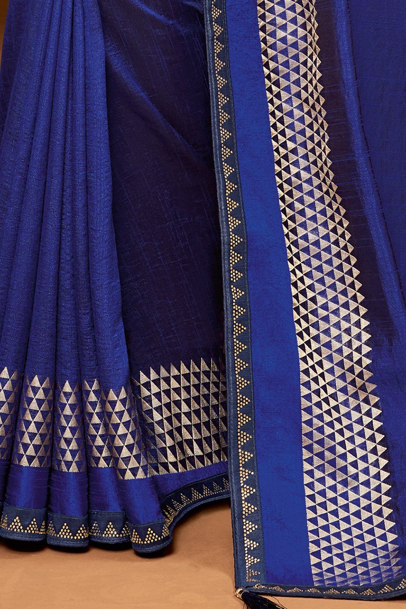 Lapis Blue Embroidered Designer heavy Silk Saree