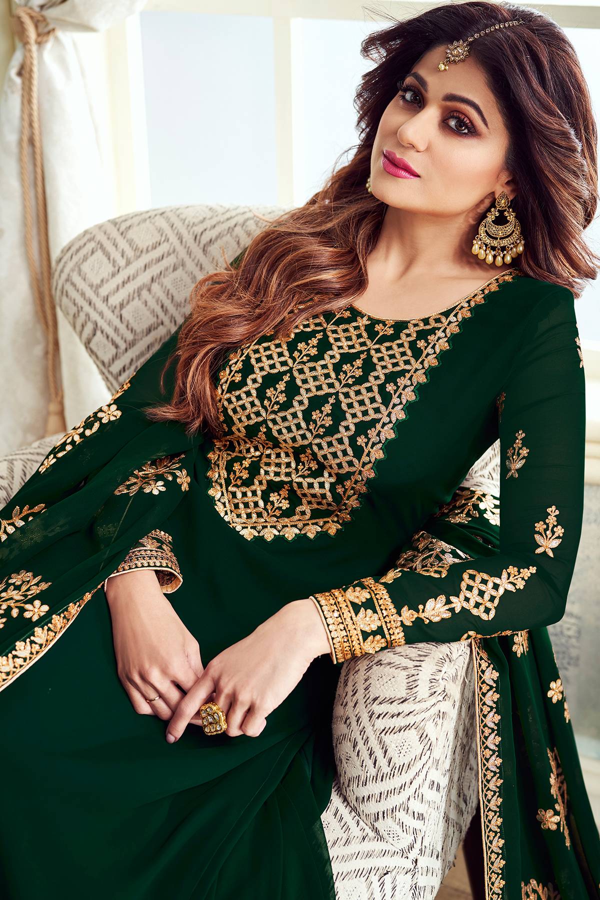 Pine Green Designer Party Wear Sharara Suit