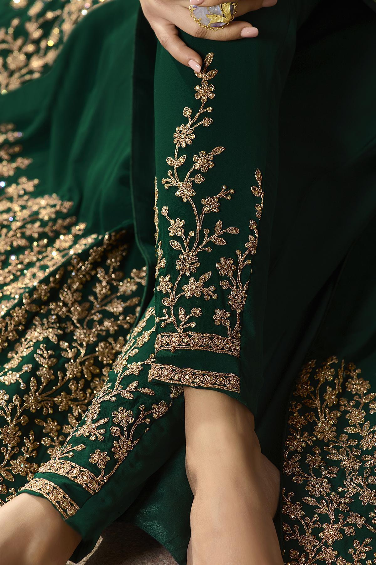 Pine Green Designer Slit Cut Anarkali Suit