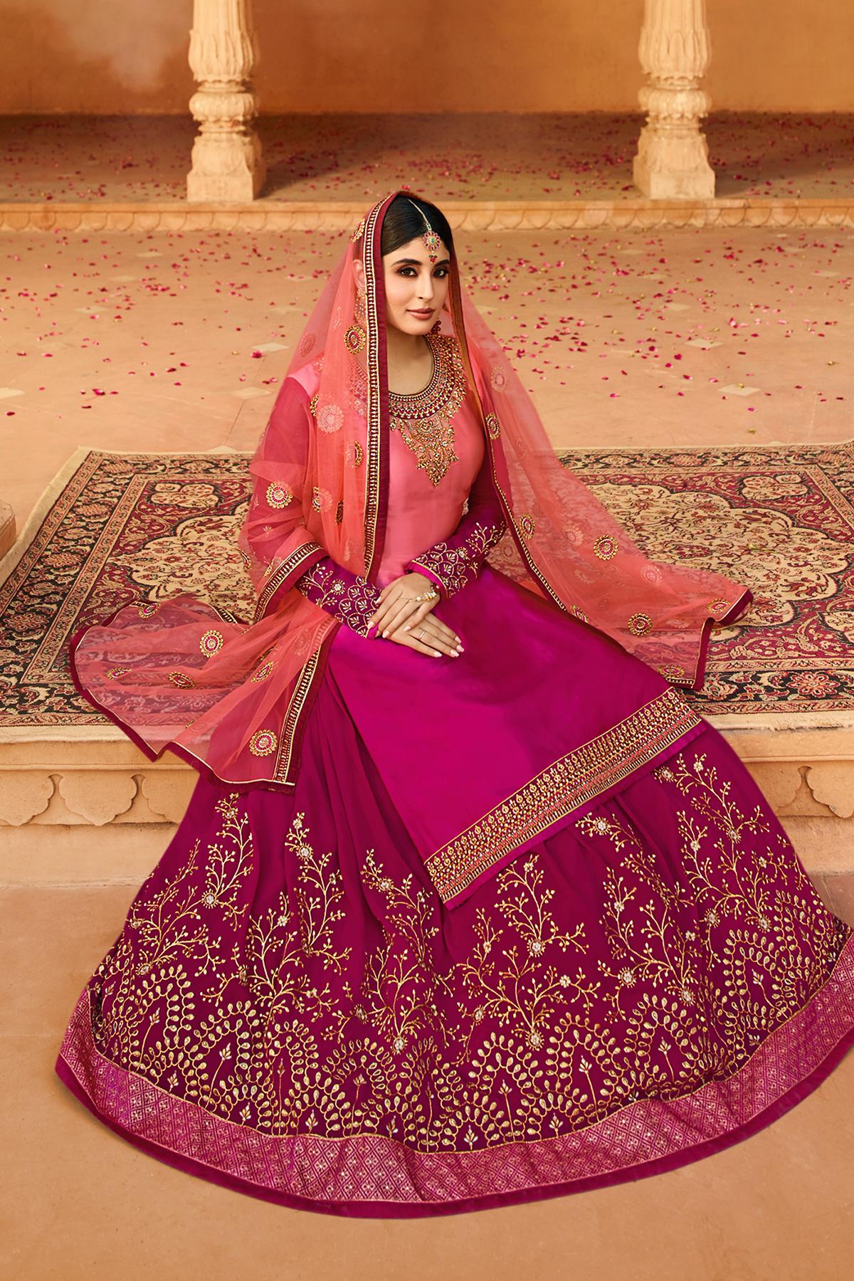 Pink and Magenta Georgette Lehenga Style Suit