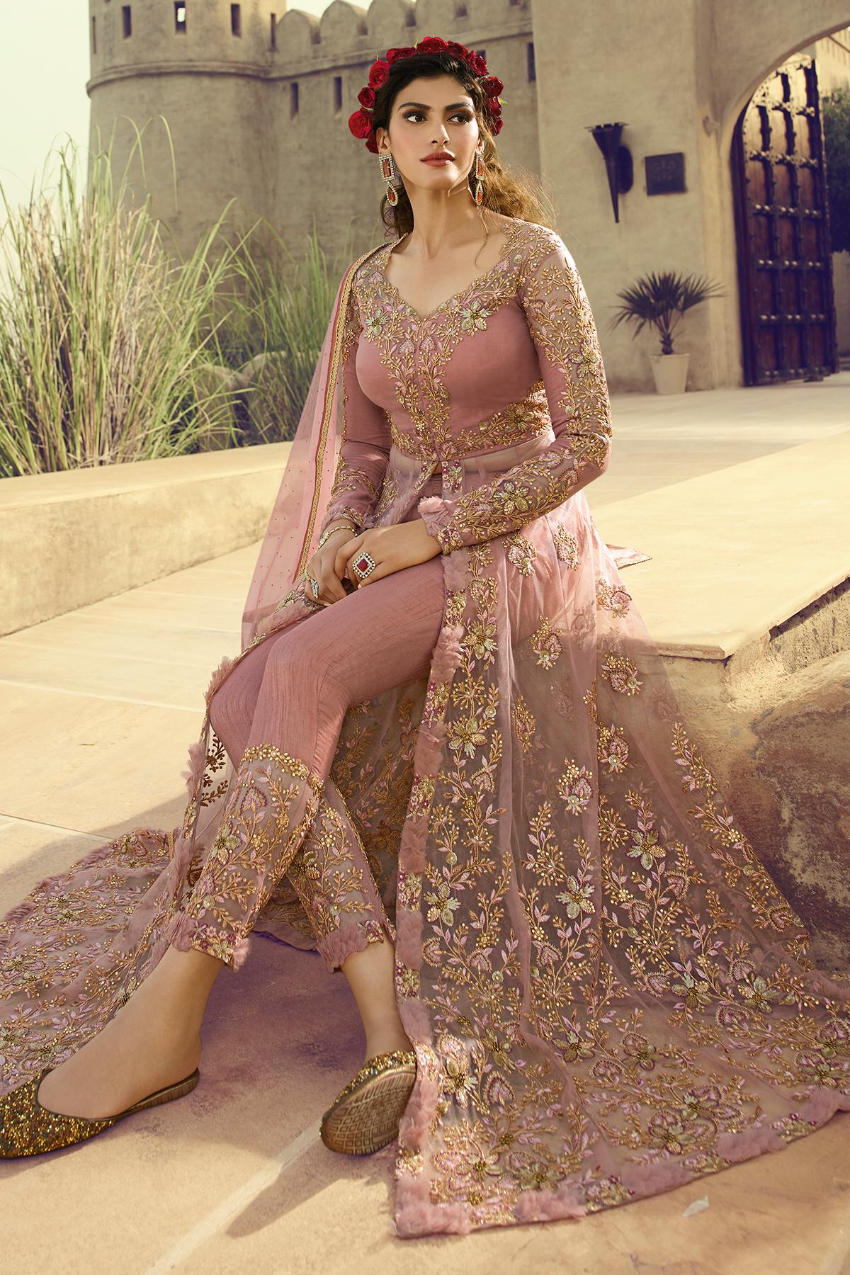 Pink Designer Butterfly Net Anarkali Suit