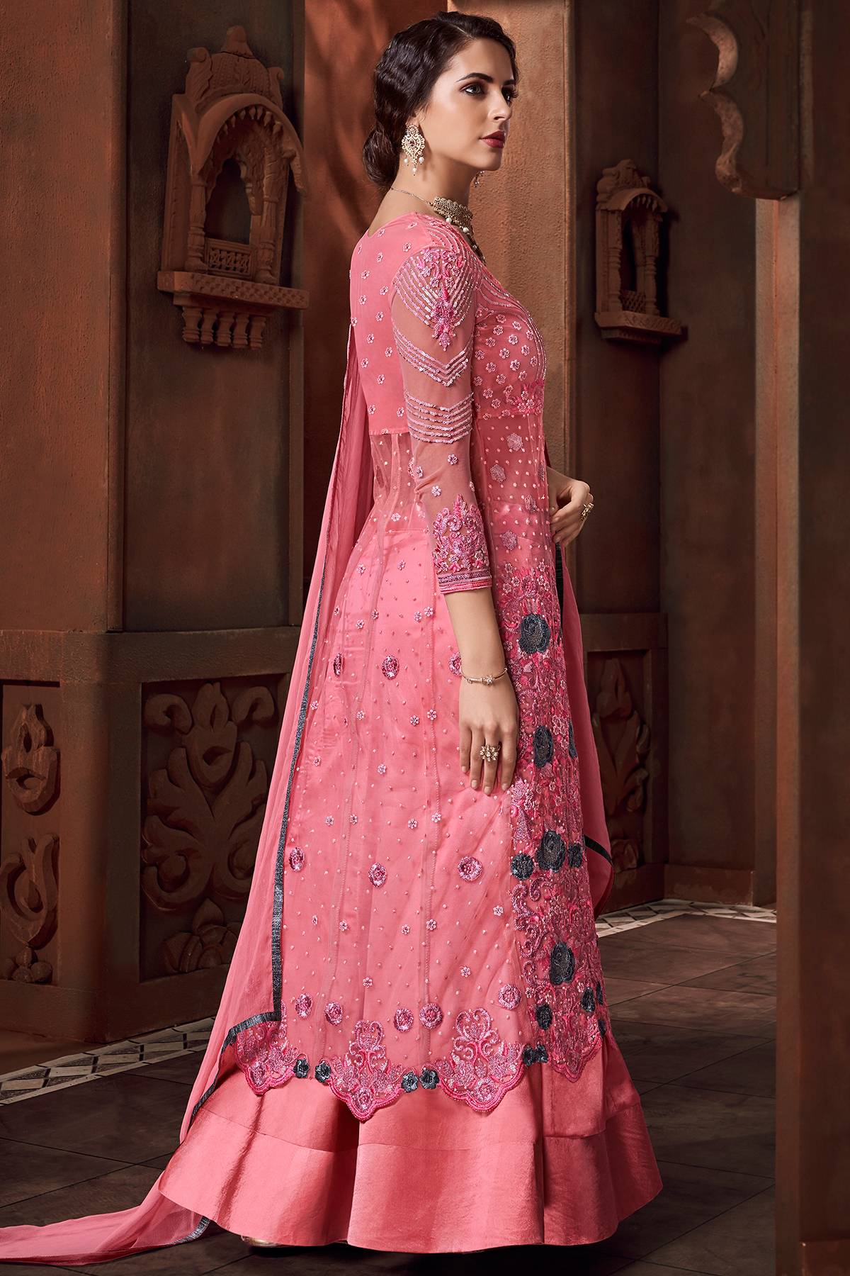 Pink Designer Heavy Net Lehenga Suit