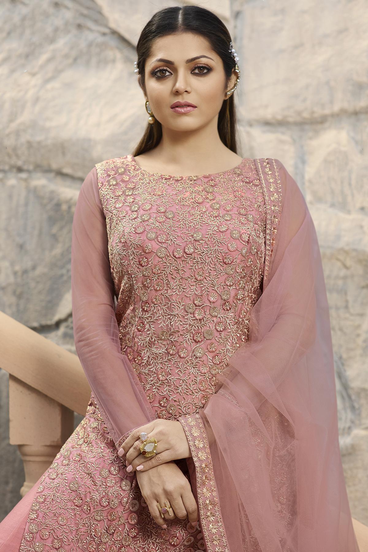 Pink Embroidered Designer Palazzo Suit