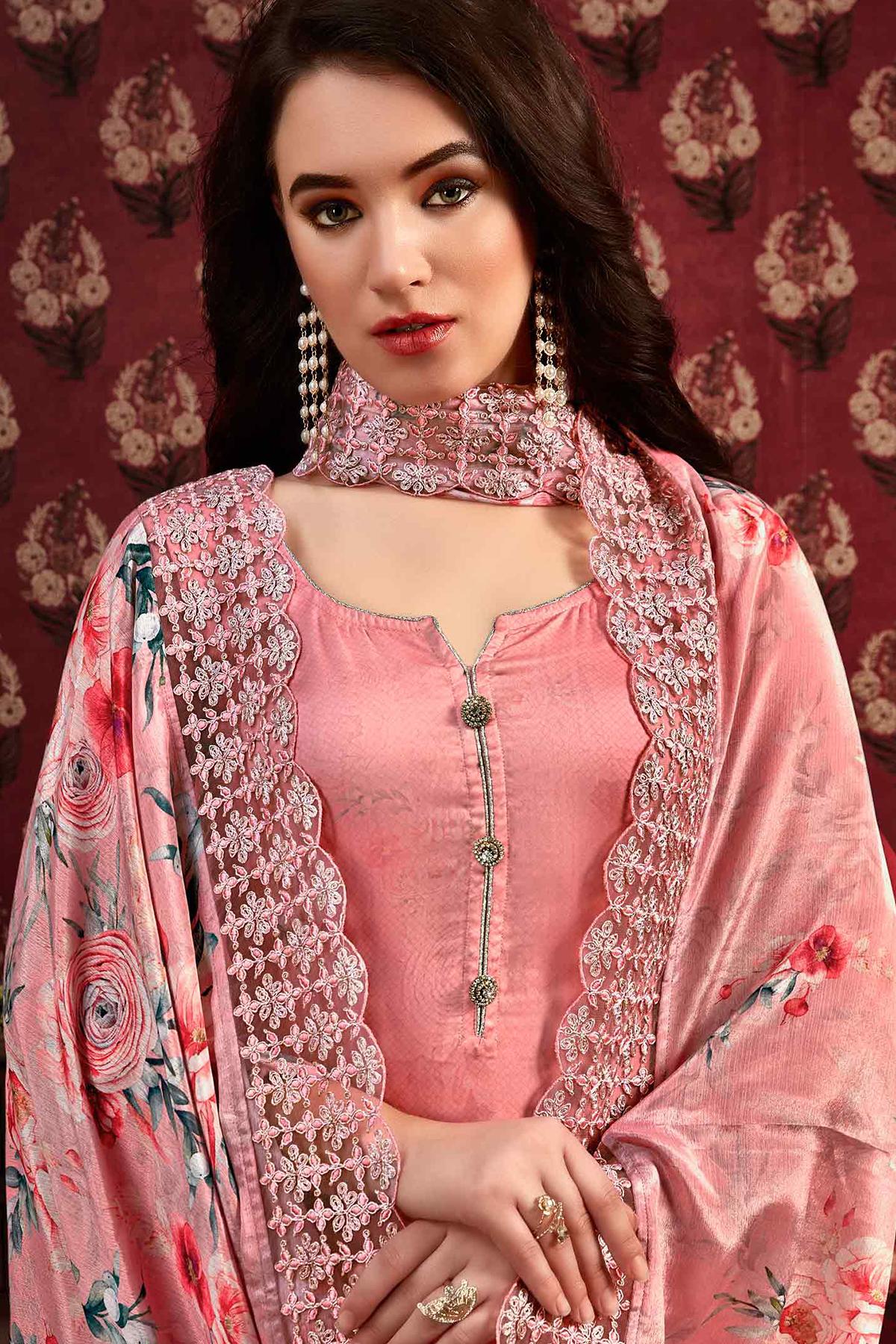 Pink Printed Casual Straight Cut Suit