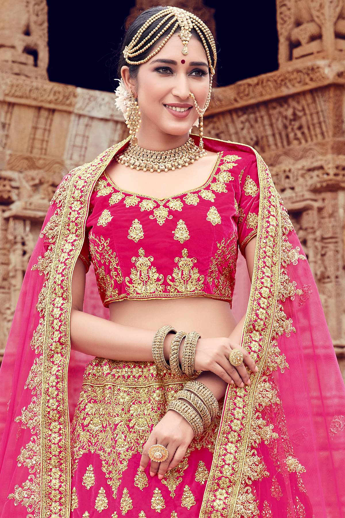 Pink Velvet Bridal Lehenga Choli