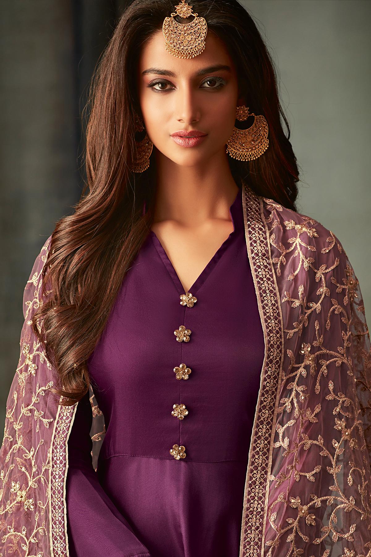 Purple Designer Silk Anarkali Suit