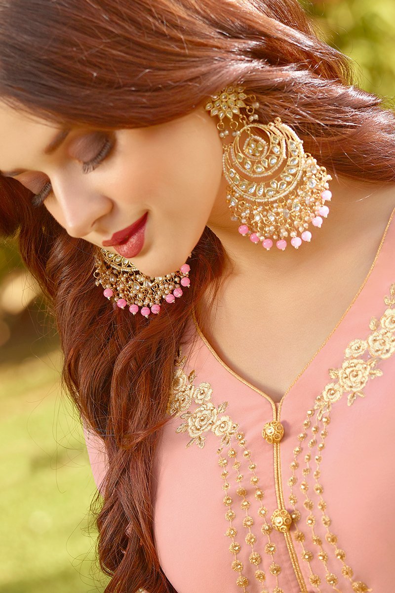 Peach Vibes Golden Embroidered Party Wear Anarkali Suit