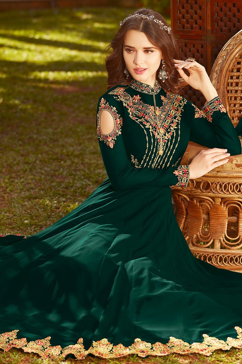Pine Green Georgette Party Wear Anarkali Suit