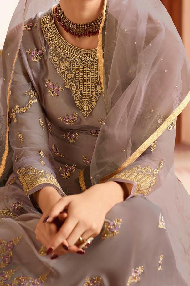 Lilac Purple With Golden Touch Embroidered Gharara Suit